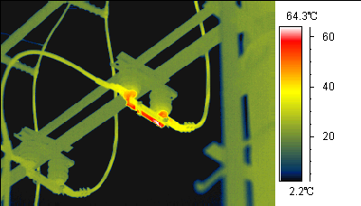 紅外熱像儀彩虹效果，看電線接頭發熱